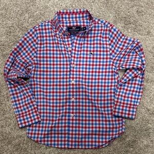 Vineyard Vines Boys Red and Blue Checkered Button down. Size 6